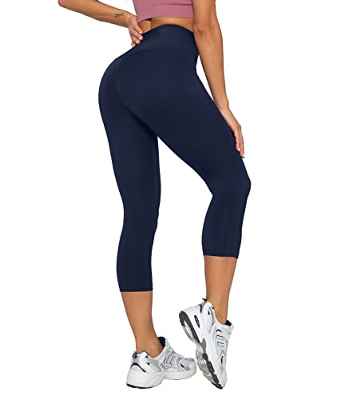LAPASA Pantalones Leggings 3/4 Capris Mujer Mallas Deportivas SIN Bolsillo Leggins de Deporte para Yoga Cintura Alta Push up Fitness L02A1 XL Rosa Palido