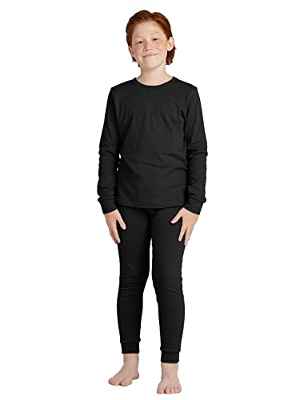 LAPASA Pijama Niño Térmico 100% Algodón Conjunto Ropa Dormir Camiseta Manga Larga Pantalon Hipoalergénico Estar en Casa Calido Comodo Suave Invierno B10 7-8 años Negro