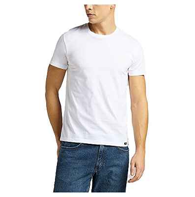 Lee Hombre Twin Pack Crew Camisetas , Blanco, L Largo