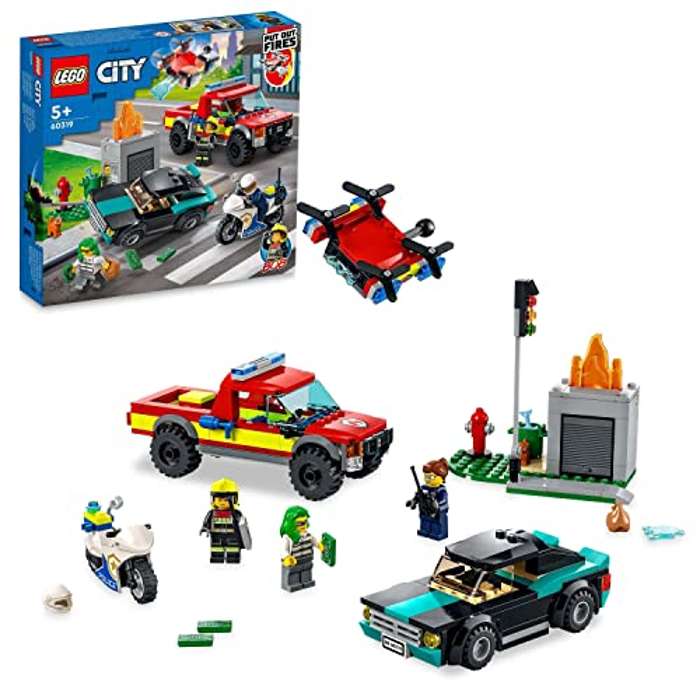 LEGO City Rescate de Bomberos y Persecución Policial, Set con Moto 