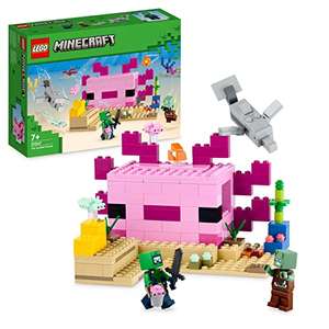 LEGO Minecraft 21247 La Casa del Ajolote, Juguetes para Ni�os con Zombi, Delf�n y Pez