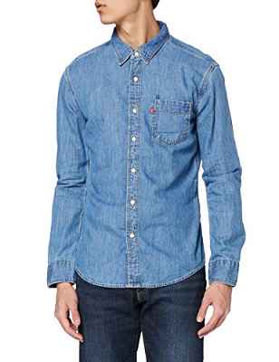 Levi's Sunset 1-Pocket Slim Camisa Hombre Cotton Tencel Mid Worn (Azul) M -