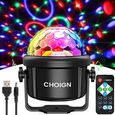 Luces Discoteca, CHOIGN 7 Colores 3W RGB Bola Discoteca con Control Remoto y 4M Cable USB, luces de discoteca de color giratorias de 360° para fiestas, hogar, cumpleaños, bodas