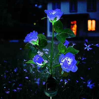 Luces Solares LED flores, XVZ luces Solares LED exterior jardin flores, impermeable lámpara solar, para jardín, césped, terraza, camino (azul)