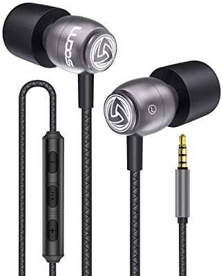 LUDOS Clamor Auriculares con Micrófono y Cable, Espuma de Memoria Generación, Cable Reforzado, Graves y Control de Volumen para Mi, Xiaomi, iPhone, Samsung, Sony, Huawei