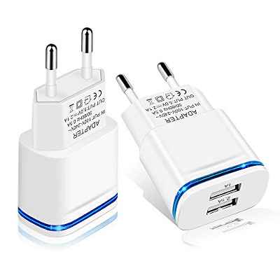 LUOATIP Cargador USB, 2 Paquetes USB Corriente Enchufe Charge de Pared 2.1A / 5V Fuentes Dobles para iPhone XS Max XR X 8/7/6S Plus, Samsung Galaxy/Note S8+/7 LG 6/5, iPad 4/3/2 Air Mini Pod, Xiaomi