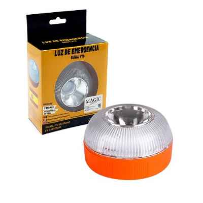 Luz de Emergencia V16 autorizada por la DGT para señalización en Carretera de Coche y Moto. Luz Amarilla Intermitente y Blanca Fija con Encendido Automático por Inducción Magnética. Pila Incluida