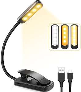 Luz de Lectura, TEAMPD 10 LEDs 3 Colores y Atenuación Continua Lampara de Lectura USB Recargable, 360