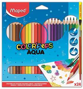 Maped - Pinturas de Madera - Lápices de Colores Aqua - 24 Pinturas de Colores - Incluye 1 Pincel - Mina Acuarelable