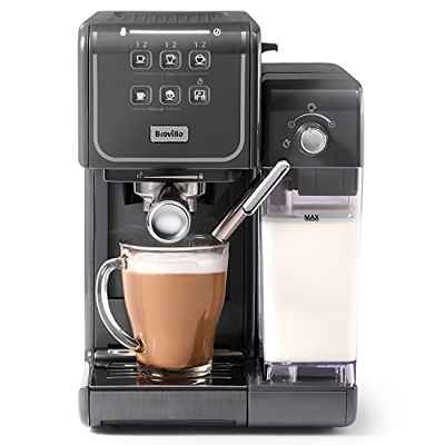 Máquina de café Prima Latte III de Breville | Cafetera expreso, capuchino y café con leche | Bomba italiana 19 bares | Espumador de leche automático | Compatible con monodosis ESE pod | Roja [VCF147X]