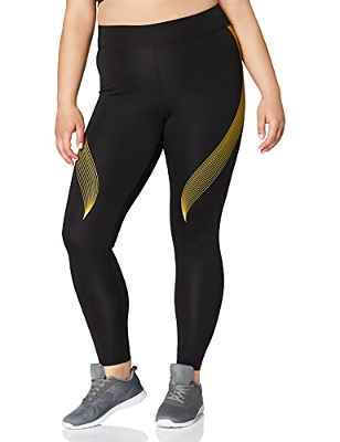Marca Amazon - AURIQUE Bal181la18 - leggings deporte mujer Mujer, Negro (Black/Golden Kiwi), 46, Label:XXL