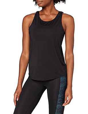 Marca Amazon - AURIQUE Camiseta de Deporte de Tirantes de Doble Capa Mujer, Negro (Black/Geranium), 38, Label:S