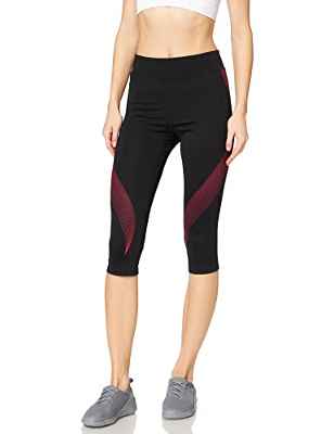 Marca Amazon - AURIQUE Mallas de Deporte Capri Estampadas Mujer, Negro (Black/Love Potion), 36, Label:XS