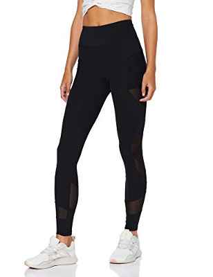 Marca Amazon - AURIQUE Mallas de Deporte con Panel de Rejilla Mujer, Negro (Black), 36, Label:XS