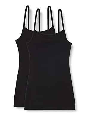 Marca Amazon - IRIS & LILLY Camiseta Interior Térmica Ligera de Tirantes para Mujer, Pack de 2, Negro (Black), S, Label: S