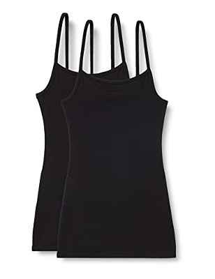Marca Amazon - IRIS & LILLY Camiseta Interior Térmica Ligera de Tirantes para Mujer, Pack de 2, Negro (Black), L, Label: L