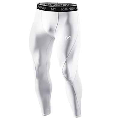 MEETYOO Leggings Hombre, Compresión Secado Rápido Pantalones Deporte Mallas Largas para Running Fitness Yoga, Blanco, L