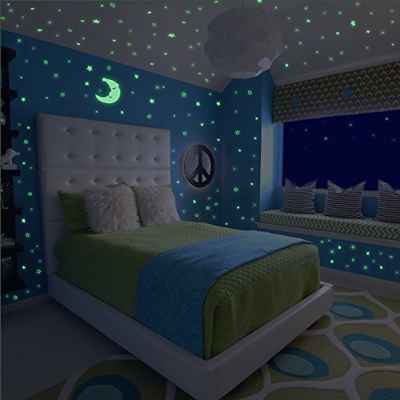 Meloive Pegatinas de estrellas para pared que brillan en la oscuridad, 507 calcomanías luminosas de puntos adhesivos más 1 una luna, decoración fluorescente para pared para habitaciones de niños, guarderías o fiestas