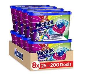 Micolor Detergente en Cápsulas Adiós al separar. Jabón para Ropa de Color 8 cajas x 25 dosis, Total: 200 dosis [0'23€/lavado]