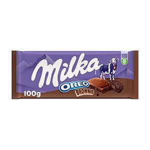 Milka Oreo Brownie Tableta de Chocolate con Leche de los Alpes con Trozos de Galleta Oreo con Textura de Bizcocho de Chocolate Brownie 100g
