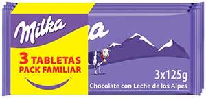 Milka Tableta de Chocolate con Leche de los Alpes Pack Formato Familiar 3 x 125g [0'96€/ud]