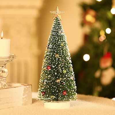 Mini árbol de Navidad con estrellas y bolas con base madera 