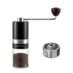 Molinillo de Café Portátil Burr Cónico de Acero Inoxidable, 6 Niveles de Triturador Ajustables, Molino de Café Manual para Espresso.