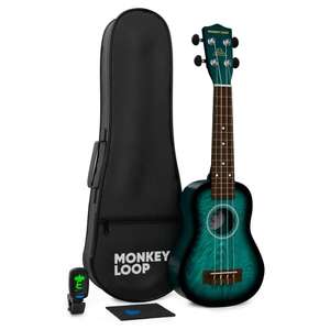 Monkey Loop Jungle en 3 colores -Ukelele de Tipo Soprano-Cuerdas Aquila- Incluye:Funda, Afinador,Púa y Gamuza Limpiador,Madera de Tilo