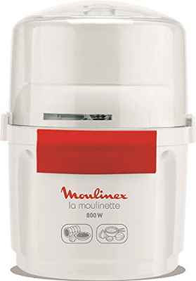 Moulinex AD5601 - Picadora la moulinette 800 w, pica, mezcla y corta, Sistema 1-2-3 uso rápido, cuchilla acero inoxidable, color blanco y rojo