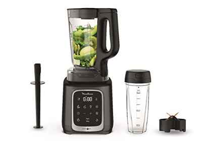 Moulinex InfinyMix LM91HD Batidora de vaso, 5 programas + manual, jarra Tritan sin BPA 1.75 L + botella para llevar Tritan 600 ml, libro 50 recetas, smoothies, helados, picar hielo, 1600 W