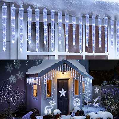 Moxled Luces Navidad Exterior - 20 Carámbanos 90 LED Guirnalda Luces Exterior con Enchufe Temporizador, 8 Modos, Impermeable, Conectable Luces de Navidad para Alero Jardín Decoracion Navidad (Blanco)