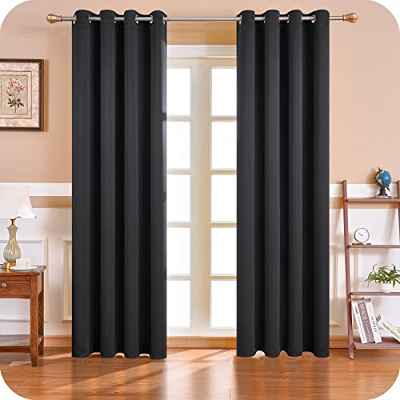 MRTREES Cortinas Opacas Dormitorio Moderno 2 Piezas 140×260cm Cortinas Termicas Aislantes Frio y Calor para Ventanas Habitación Comedor Oficina Hotel Terraza Salon Negro