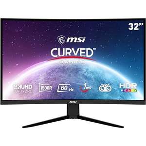 MSI G321CUV, Monitor Curvo Gaming 31.5", 4K UHD (3840 x 2160) 60 Hz, VA Curvatura 1500R, 16:9, 1 ms de Respuesta, 250 nits, HDR Ready, Negro