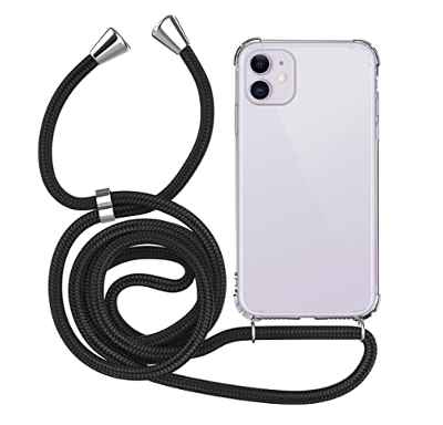 MyGadget Funda con Cuerda para Apple iPhone 12 Mini - Carcasa en Silicona TPU Suave con Cordón - Case y Correa Adjustable - Negro