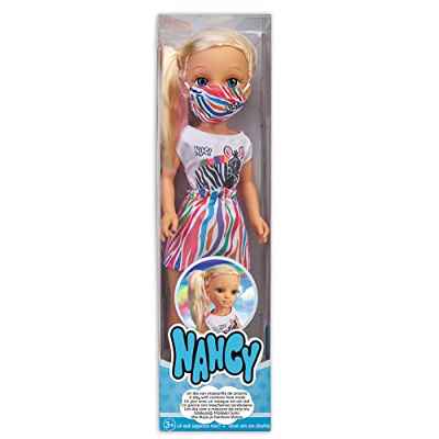 Nancy - Un Dia con mascarilla de Arcoiris, muñeca para niñas a Partir de 3 años con Ropa y complementos a la Moda y mascarilla de Colores Estampado de Zebra, muñeca Fashion Rubia, Famosa (700017194)