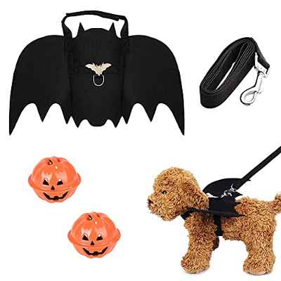 NAVESO Halloween Ropa para Mascotas Murciélago, Disfraz de alas de Murciélago de Gato, Alas de Murciélago para Perro, Pet Halloween Bat Wings Disfraz con Campanas de Calabaza para Halloween Party