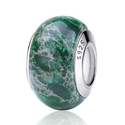 Nbsameng Charm de piedras naturales, colgante para pulseras y collares de mujer, charms de plata 925%,Abalorio Compatible Pandora Gnoce y Trollbeads,Verde