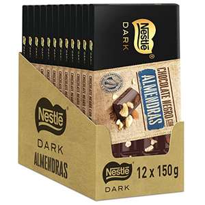 Nestle Dark Tableta de Chocolate Negro con Almendras, 12 x 150 g