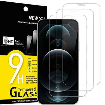 NEW'C 3 Piezas, Protector Pantalla para iPhone 12 Pro Max (6.7), Cristal templado Antiarañazos, Antihuellas, Sin Burbujas, Dureza 9H, 0.33 mm Ultra Transparente, Ultra Resistente
