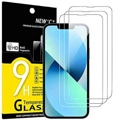 NEW'C 3 Piezas, Protector Pantalla para iPhone 13 Mini (5,4), Cristal templado Antiarañazos, Antihuellas, Sin Burbujas, Dureza 9H, 0.33 mm Ultra Transparente, Ultra Resistente