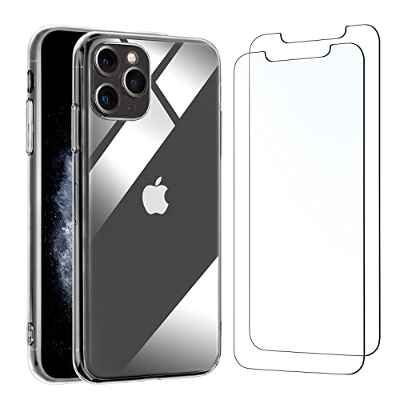 NEW'C Funda para iPhone 11 Pro MAX Carcasa Silicona Transparente Alta y 2X Protector de Pantalla para iPhone 11 Pro MAX Cristal Templado - Antiarañazos