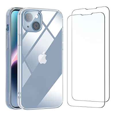 NEW'C Funda para iPhone 14 (6,1") Carcasa Silicona Transparente Alta y 2X Protector de Pantalla para iPhone 14 (6,1") Cristal Templado - Antiarañazos