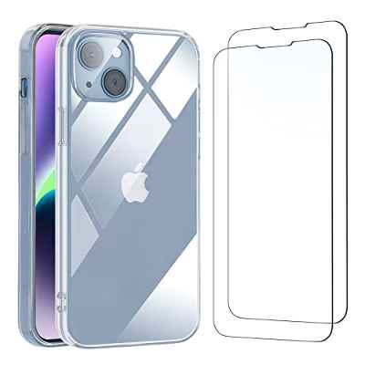 NEW'C Funda para iPhone 14 Plus (6,7") Carcasa Silicona Transparente Alta y 2X Protector de Pantalla para iPhone 14 Plus (6,7") Cristal Templado - Antiarañazos