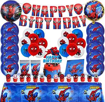 Newtic Adornos cumpleaños Spiderman, 87PCS Kit cumpleaños Spiderman, vajilla cumpleaños Infantil Spiderman, Globos Spiderman Cumpleaños, Platos, Tazas, Mantel, Servilletas, Pancarta