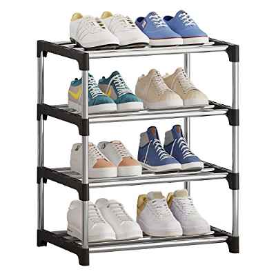 NIAWECAN Zapatero pequeño apilable, 4 niveles, almacenamiento para zapatos, estante ligero para zapatos, almacenamiento, organizador de zapatos estrecho, estable para armario, entrada, pasillo