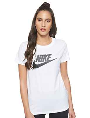 NIKE W NSW tee ESSNTL Icon Futura Camiseta de Manga Corta, Mujer, Blanco (White/Black), M