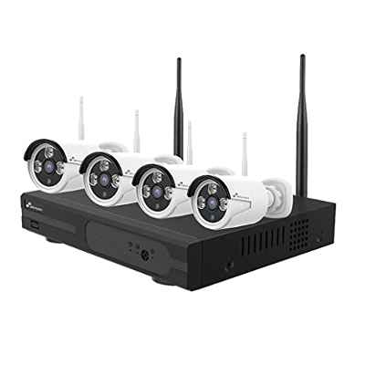 Nivian Kit videovigilancia Wifi 2K–Grabador 8CH(sin HDD) y 4 cámaras exterior impermeables IP66–Visión nocturna–Detección de movimiento y humanos-Fácil instalación sin cables-Notificaciones en APP