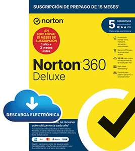 Norton 360 Deluxe 2023 - Antivirus software para 5 Dispositivos y 15 meses de suscripción con renovación automática