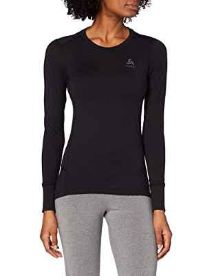 Odlo Suw Top Crew Neck L/S Natural 100% Merin Camiseta, Mujer, Black - Black, L