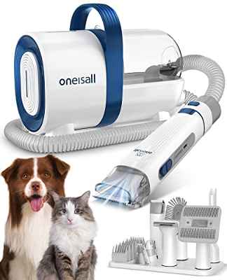 oneisall Cortapelos Perros con aspiradora de pelo, Aspira el 99% del pelo de las mascotas, máquina de corte silenciosa para perros y gatos y otras 7 herramientas de aseo